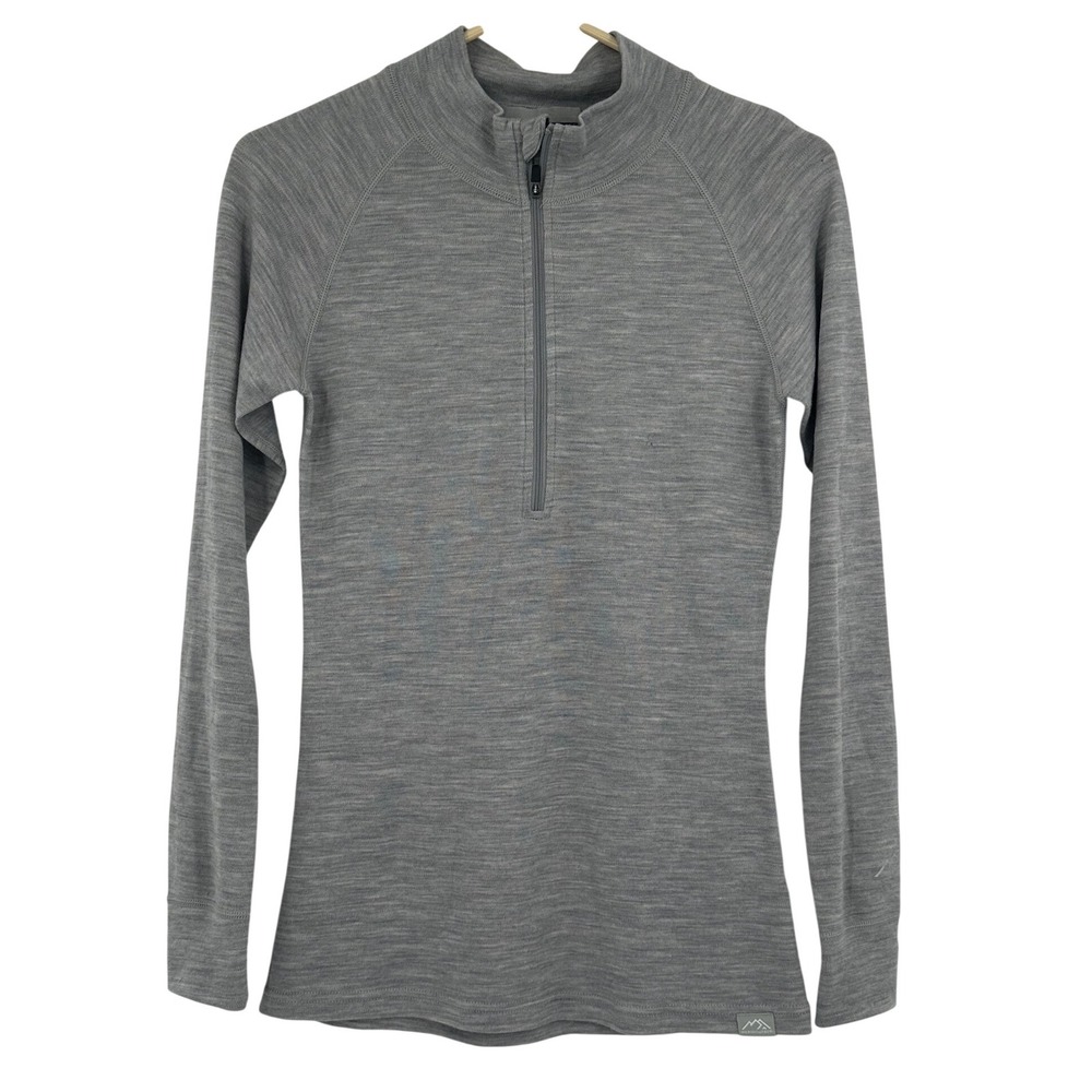 Merino.tech Womens 100% Merino Wool 320 Midweight Quarter Zip Base Layer Grey S - Picture 2 of 8
